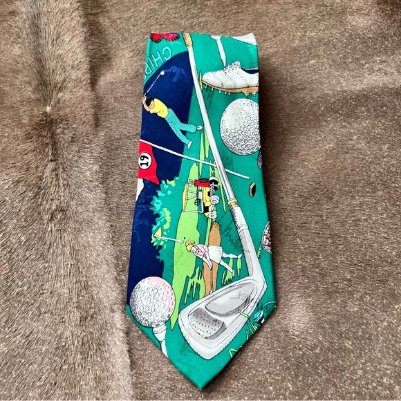 VTG Nicole Miller 1993 Female Swing Golfing Fanatic Silk Neck Tie